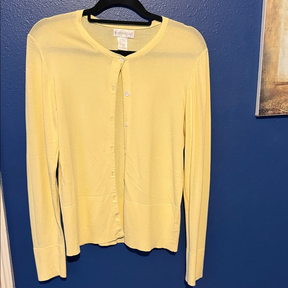 Worthington Light Yellow Button Up Sweater